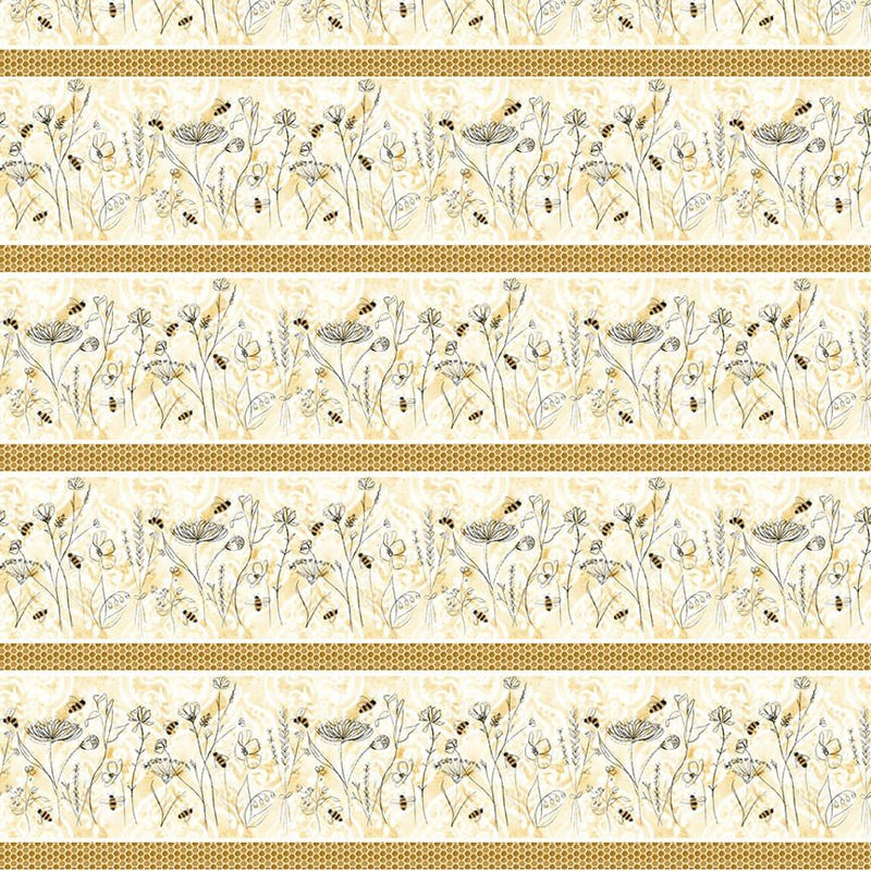 Royal Jelly - Ivory Floral & Honeybee Border Stripe