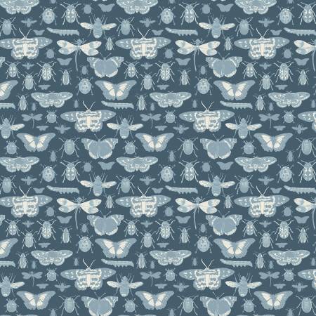 Floral Gardens Insects Navy