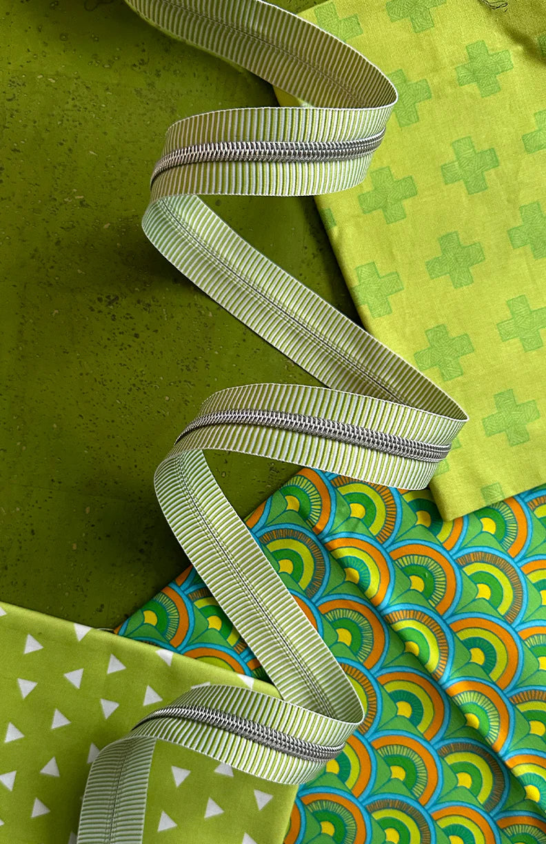 3yds Green Stripe Zipper Tape with Nickel Teeth