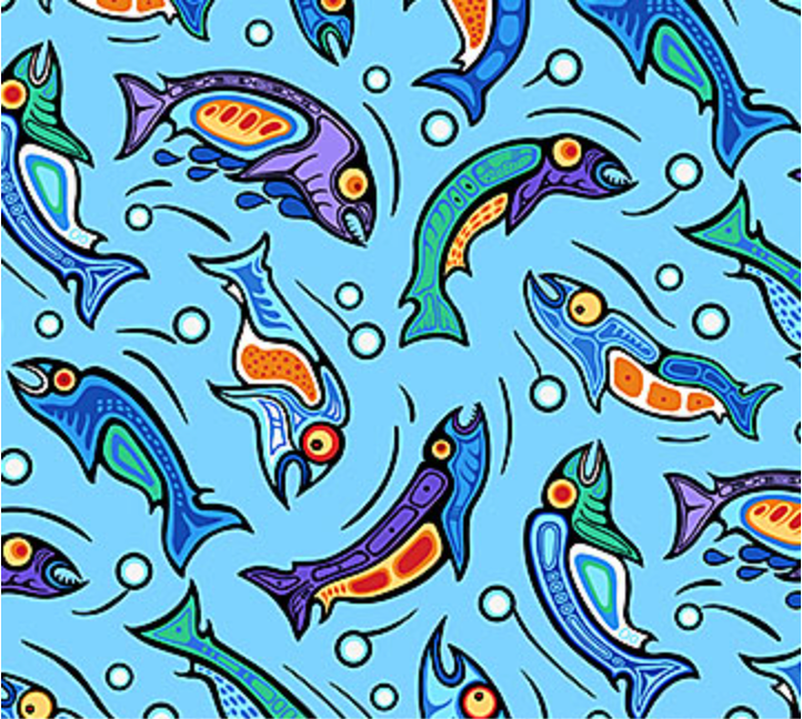 Sacred Earth Fish Light Blue Multi Yardage