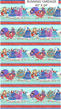 Berry Pickers Border Stripe Turquoise Multi Fabric