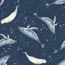 Polar Plungers Humpbacks and Belugas Navy Fabric