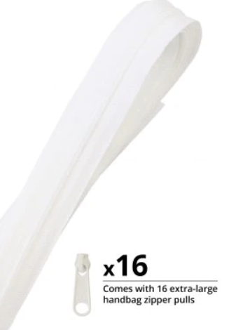 144" Zipper by the Yard - White