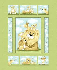 Green Lyon the Lion Quilt Panel