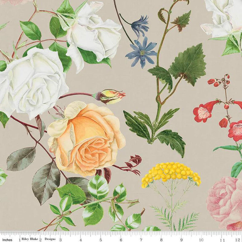 Floral Gardens -  Natural - Cotton Linen
