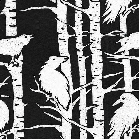 Raven on Trees Ink Yardage