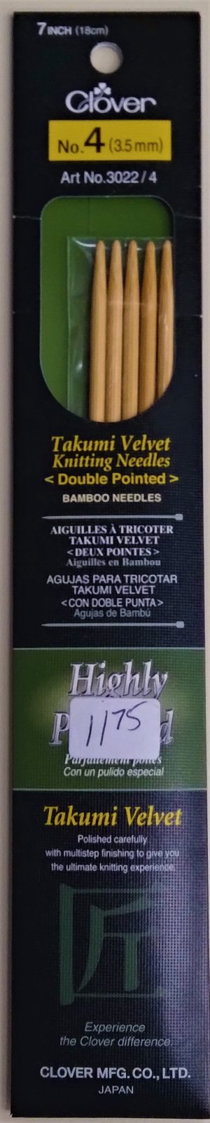 Takumi Velvet Knitting Needles NO. 4 (3.5mm) 7 in