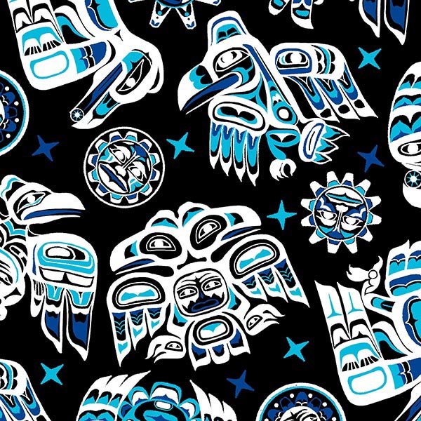 Native Spirit - Blue & White on Black