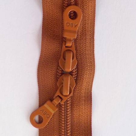 30in Zipper Leather Brown Double Pull