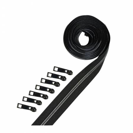 Metallic Zipper Tape Gun Metal Black 7 slides