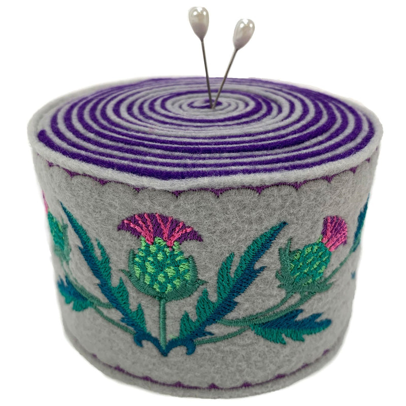 Embroidered Felt Pincushion -Thistles