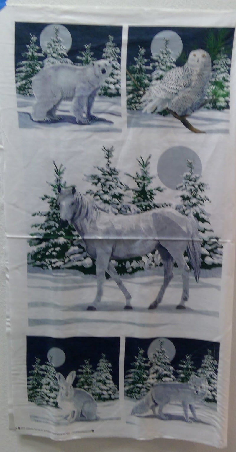 Winter Moons Animals in Snow - Fabric Panel