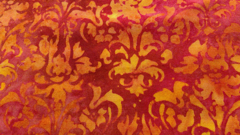 Batik Gold Dark Orange Floral Yardage