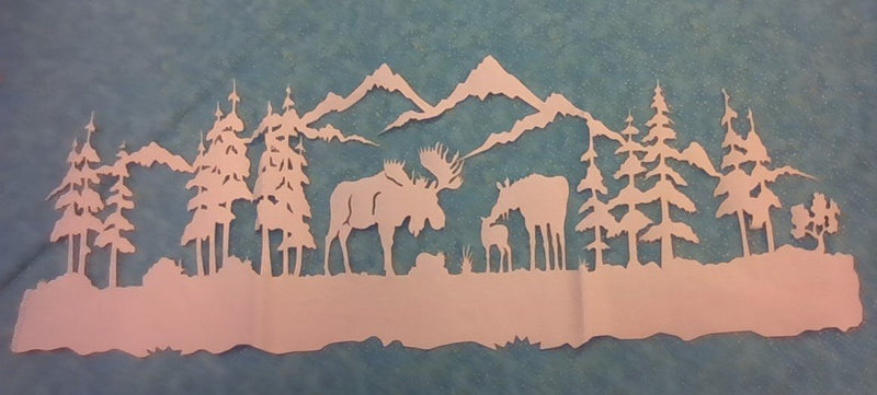 KLC White Moose Family Silhouette W/Mountain Background